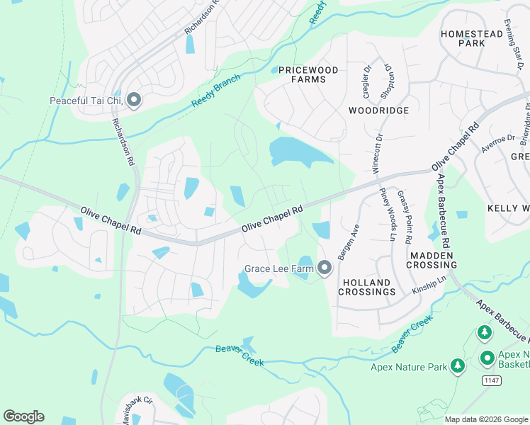 map of restaurants, bars, coffee shops, grocery stores, and more near 1405 Baxter Ridge Court in Apex