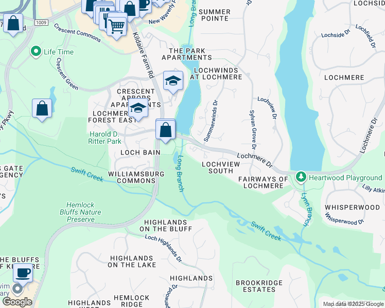 map of restaurants, bars, coffee shops, grocery stores, and more near 116 Chattel Close in Cary