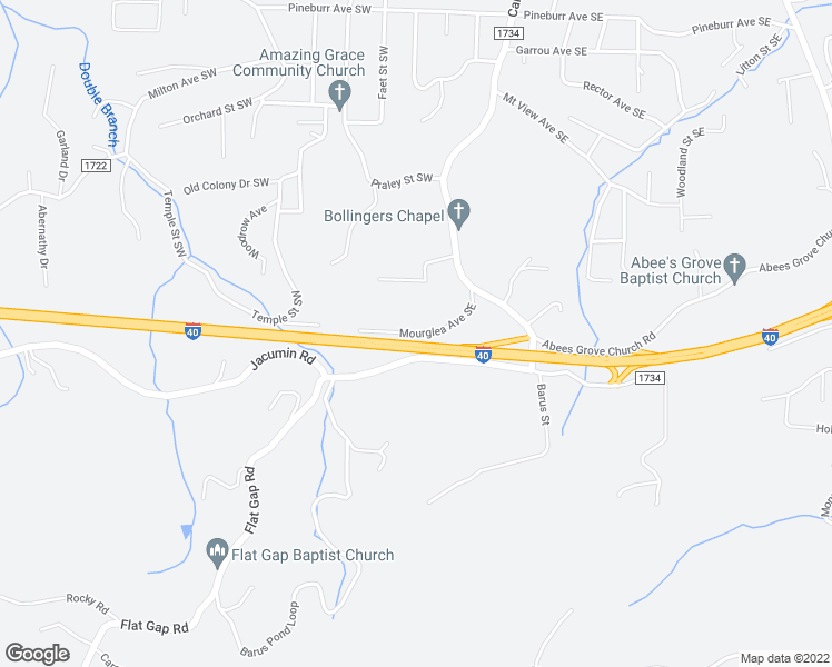 map of restaurants, bars, coffee shops, grocery stores, and more near 2500 Mourglea Avenue Southeast in Valdese