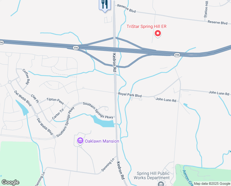 map of restaurants, bars, coffee shops, grocery stores, and more near 1020 Crossings Boulevard in Spring Hill