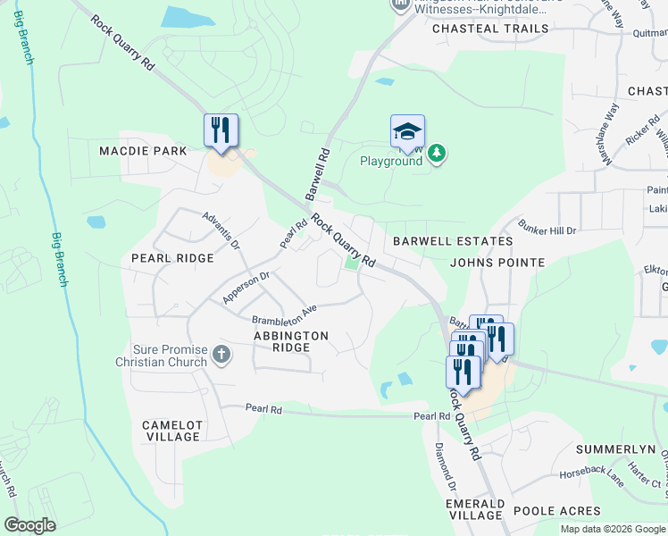 map of restaurants, bars, coffee shops, grocery stores, and more near 4015 Volkswalk Place in Raleigh