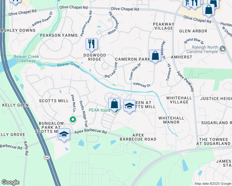 map of restaurants, bars, coffee shops, grocery stores, and more near 403 Village Loop Drive in Apex
