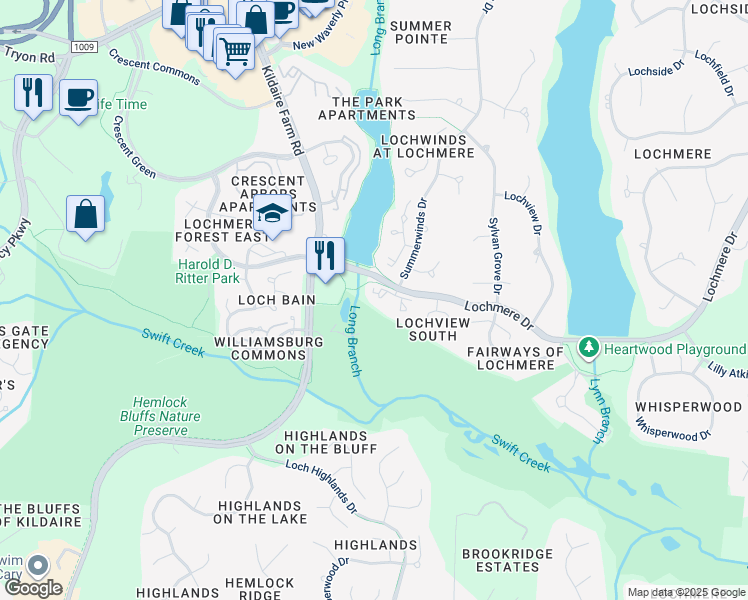 map of restaurants, bars, coffee shops, grocery stores, and more near 112 Chattel Close in Cary