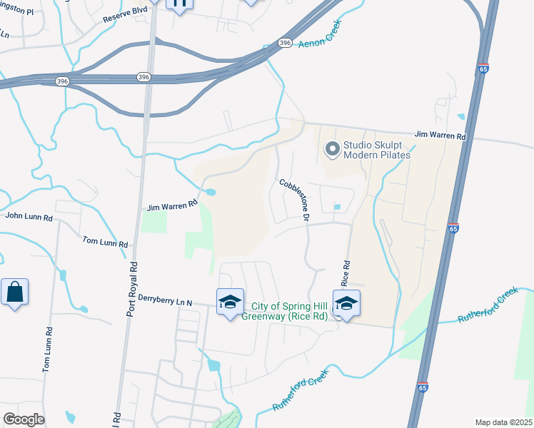 map of restaurants, bars, coffee shops, grocery stores, and more near 1020 Timber Valley Way in Spring Hill