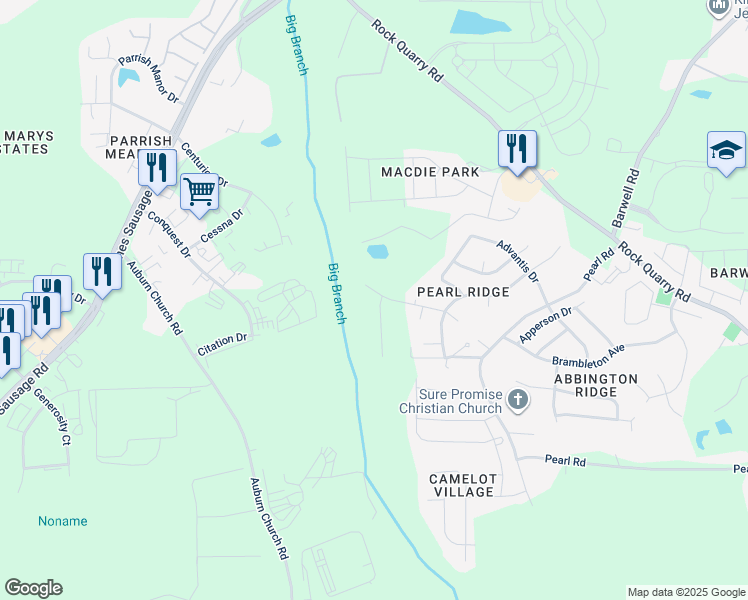 map of restaurants, bars, coffee shops, grocery stores, and more near 4304 Haverty Drive in Raleigh