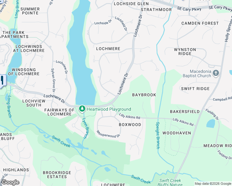 map of restaurants, bars, coffee shops, grocery stores, and more near 110 Windy Rush Lane in Cary