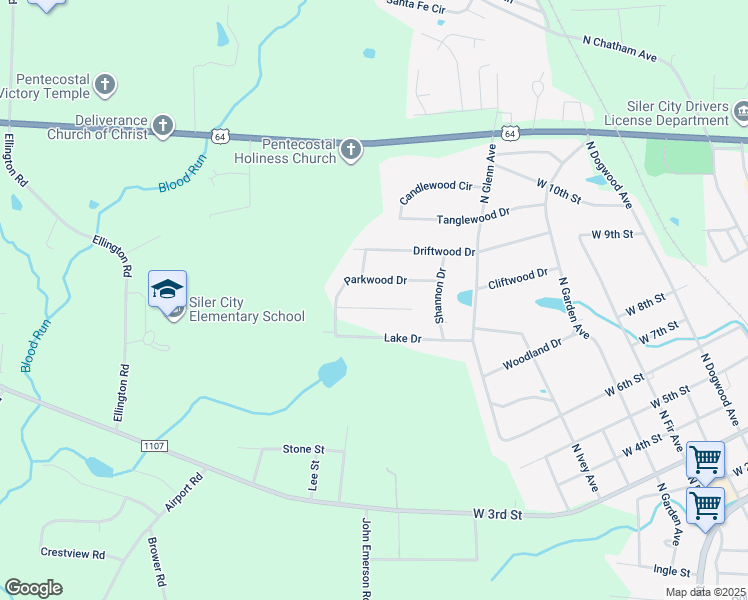 map of restaurants, bars, coffee shops, grocery stores, and more near 1018 Cliftwood Drive in Siler City
