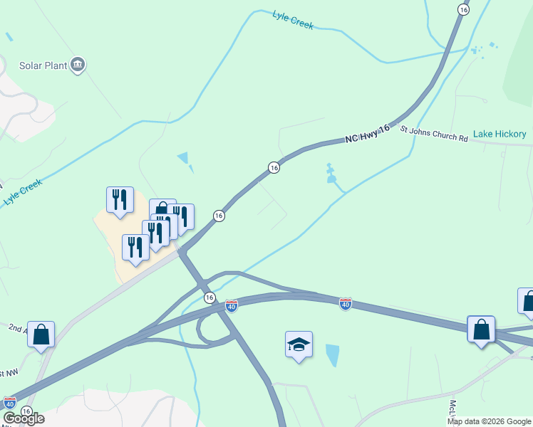 map of restaurants, bars, coffee shops, grocery stores, and more near 1516 Steeple Street in Conover