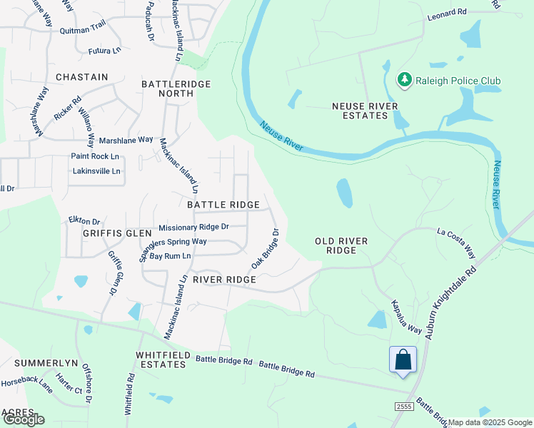 map of restaurants, bars, coffee shops, grocery stores, and more near 2900 Oak Bridge Drive in Raleigh