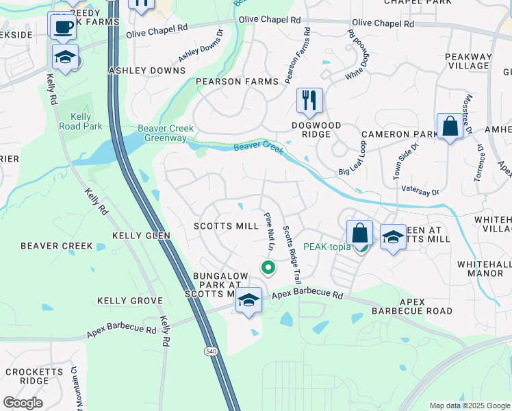 map of restaurants, bars, coffee shops, grocery stores, and more near 326 Pine Nut Lane in Apex