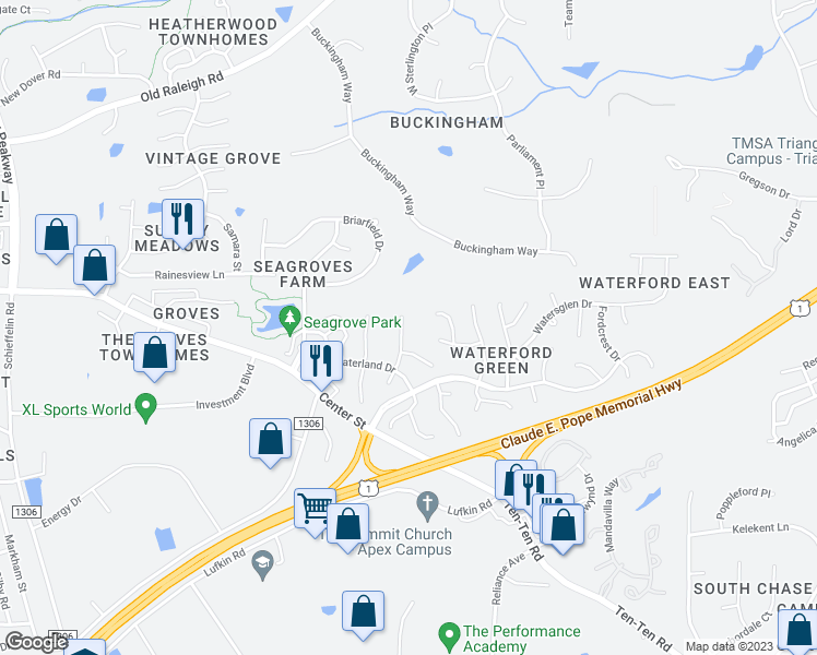 map of restaurants, bars, coffee shops, grocery stores, and more near 808 Green Passage Lane in Apex