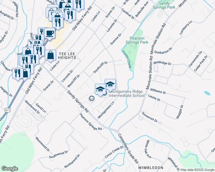 map of restaurants, bars, coffee shops, grocery stores, and more near 835 Montgomery Lane in Maryville