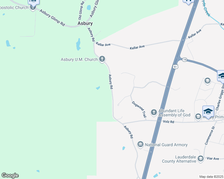 map of restaurants, bars, coffee shops, grocery stores, and more near 1263 Asbury Road in Ripley