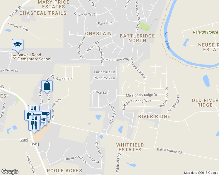 map of restaurants, bars, coffee shops, grocery stores, and more near 3802 Griffis Glen Drive in Raleigh