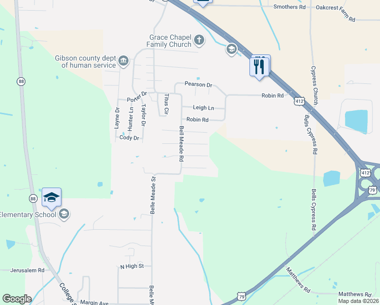 map of restaurants, bars, coffee shops, grocery stores, and more near 72 Curtis Street in Bells