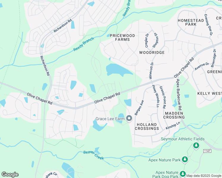 map of restaurants, bars, coffee shops, grocery stores, and more near 2438 Olive Chapel Road in Apex