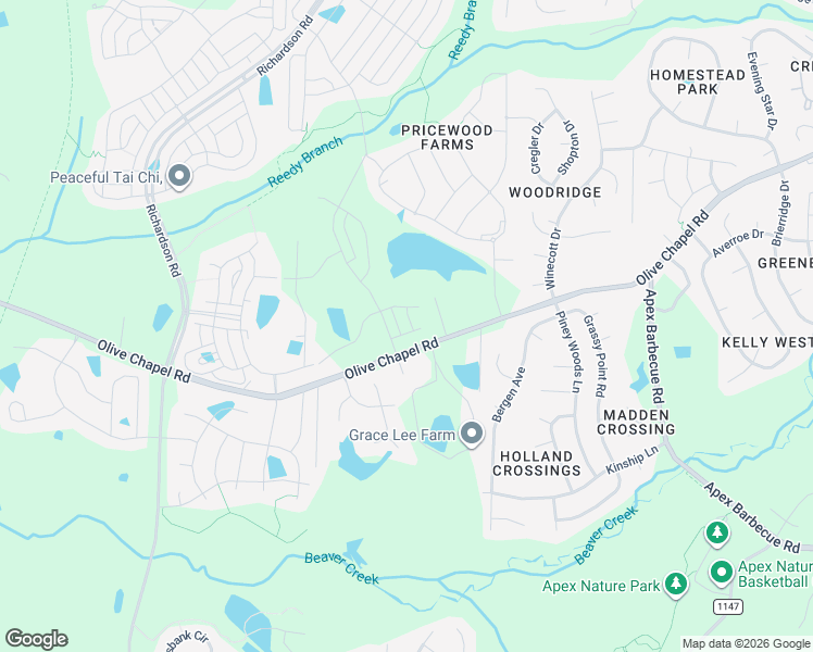 map of restaurants, bars, coffee shops, grocery stores, and more near 2438 Olive Chapel Road in Apex