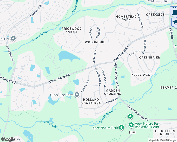 map of restaurants, bars, coffee shops, grocery stores, and more near 106 Bergen Avenue in Apex