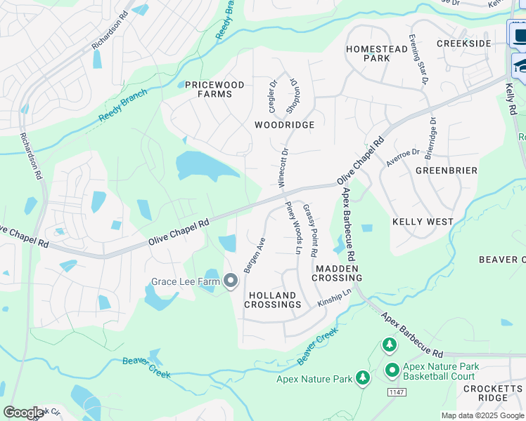 map of restaurants, bars, coffee shops, grocery stores, and more near 106 Bergen Avenue in Apex