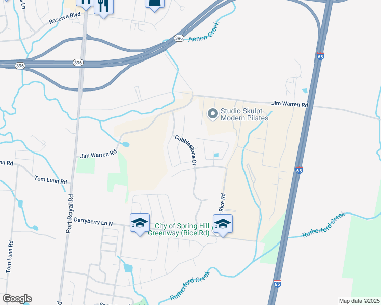 map of restaurants, bars, coffee shops, grocery stores, and more near 2015 Cobblestone Drive in Spring Hill