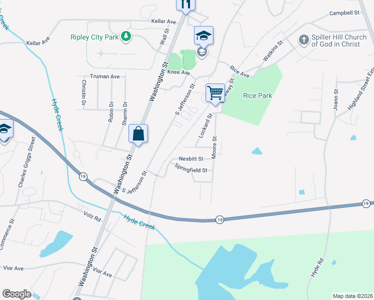 map of restaurants, bars, coffee shops, grocery stores, and more near 362 Lee Avenue in Ripley