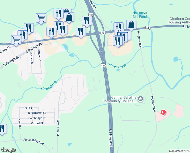 map of restaurants, bars, coffee shops, grocery stores, and more near 1201 French Street in Siler City