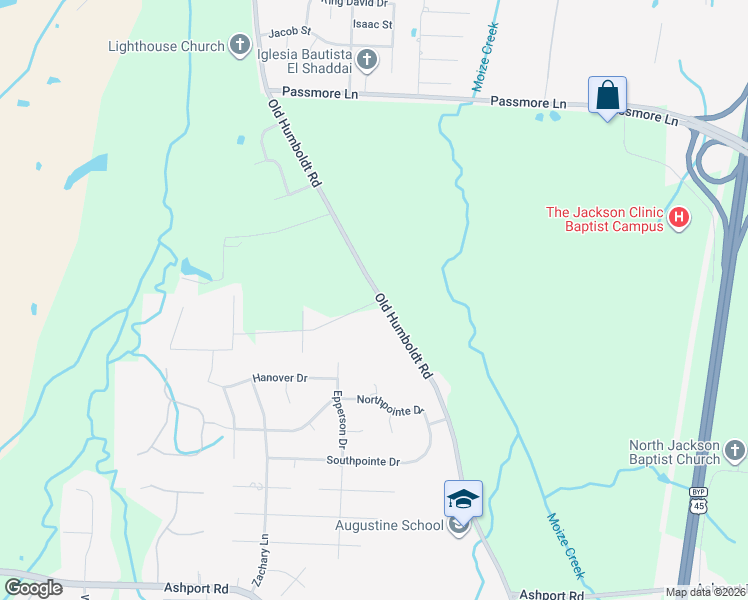 map of restaurants, bars, coffee shops, grocery stores, and more near 1315 Old Humboldt Road in Jackson