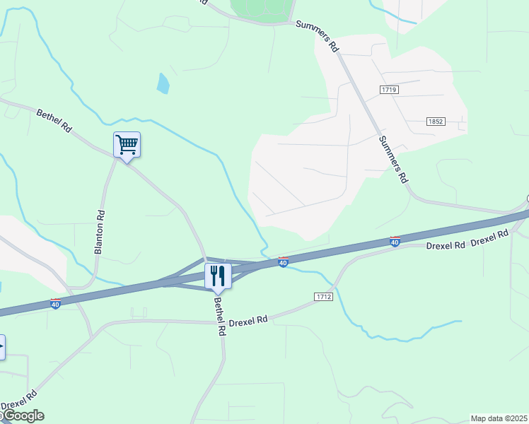 map of restaurants, bars, coffee shops, grocery stores, and more near 3064 Woodstream Drive in Valdese