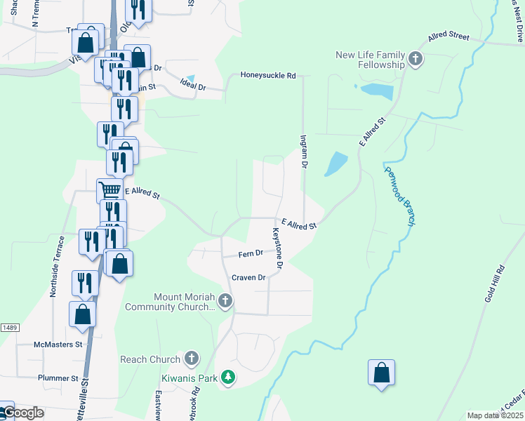 map of restaurants, bars, coffee shops, grocery stores, and more near 1113 Harvest Circle in Asheboro