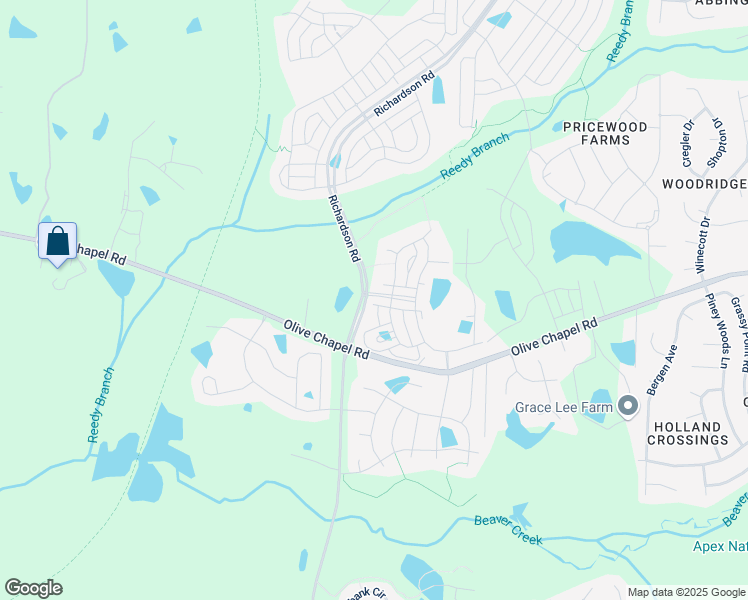 map of restaurants, bars, coffee shops, grocery stores, and more near 2941 Great Lawn Road in Apex