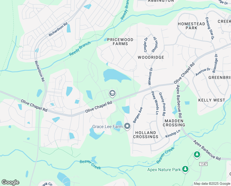 map of restaurants, bars, coffee shops, grocery stores, and more near 2438 Olive Chapel Road in Apex
