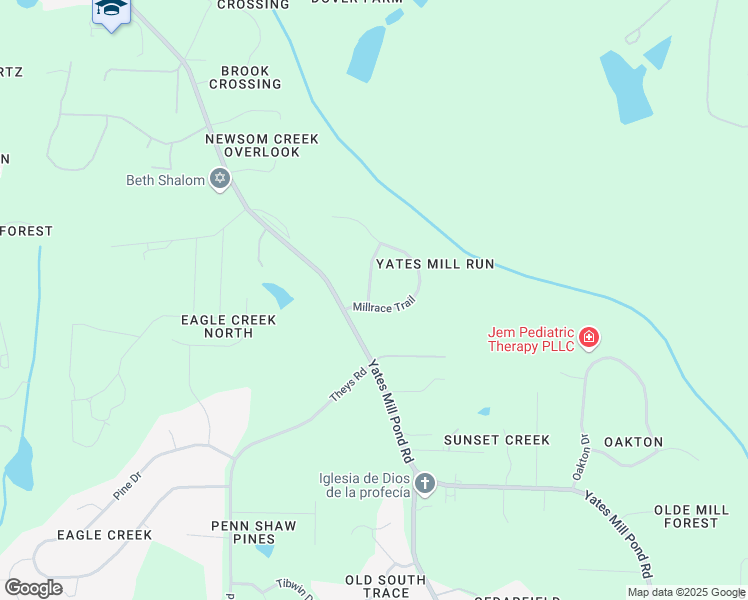 map of restaurants, bars, coffee shops, grocery stores, and more near 5417 Millrace Trail in Raleigh