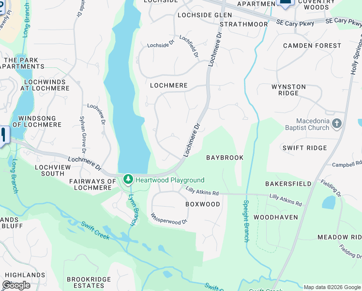 map of restaurants, bars, coffee shops, grocery stores, and more near 110 Windy Rush Lane in Cary