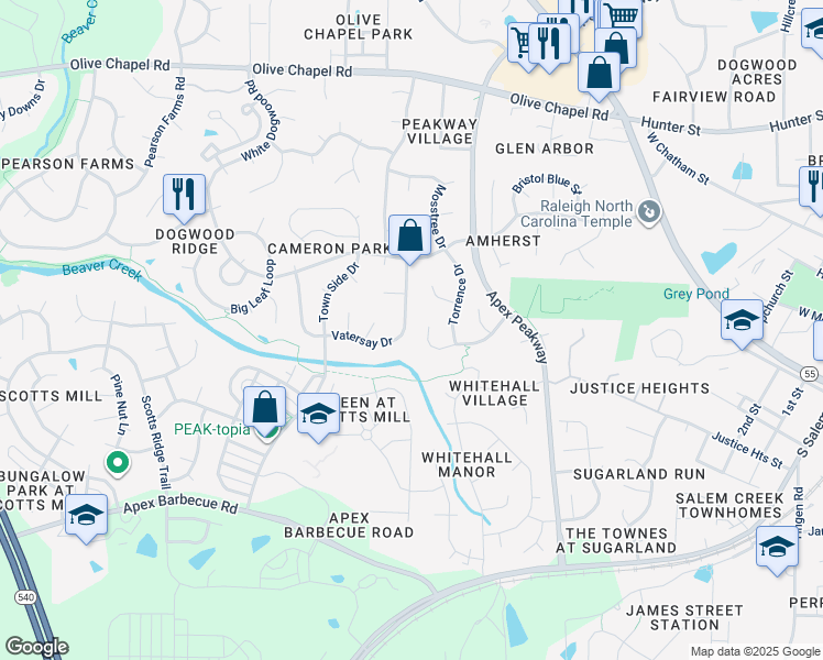 map of restaurants, bars, coffee shops, grocery stores, and more near 209 Vatersay Drive in Apex