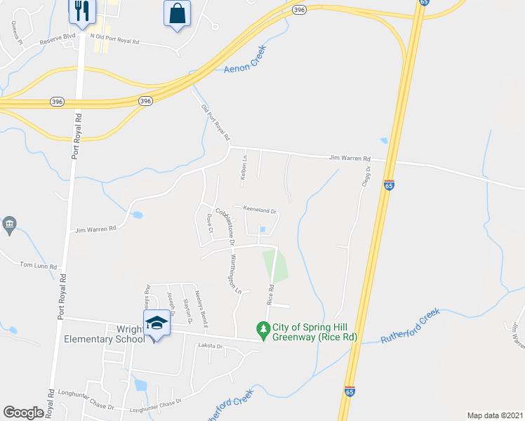 map of restaurants, bars, coffee shops, grocery stores, and more near 1037 Keeneland Drive in Spring Hill