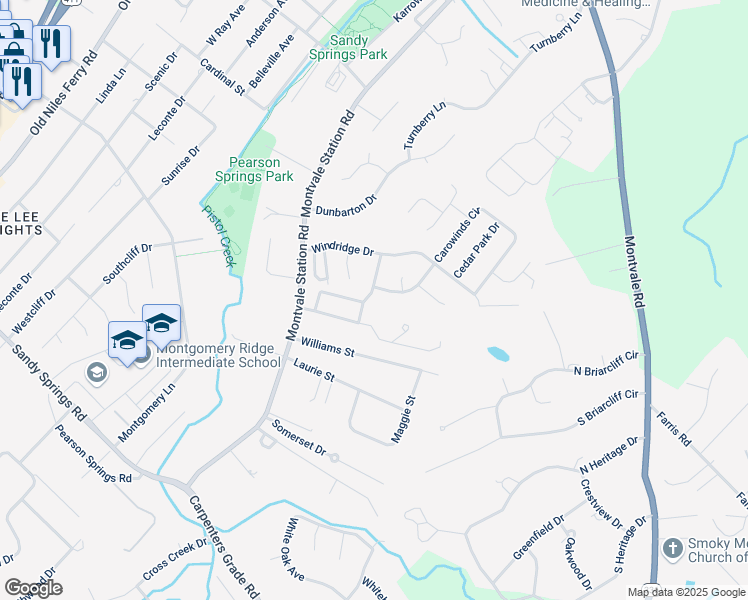 map of restaurants, bars, coffee shops, grocery stores, and more near 1532 Claremont Drive in Maryville