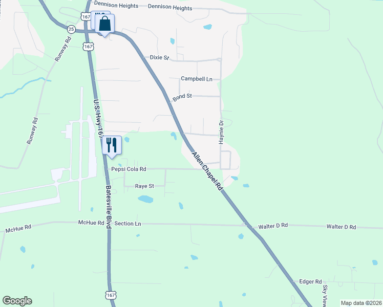 map of restaurants, bars, coffee shops, grocery stores, and more near 470 Allen Chapel Road in Batesville