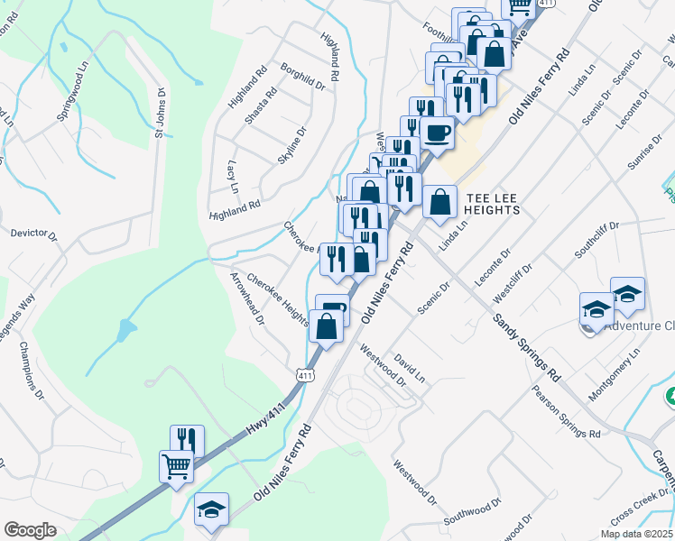 map of restaurants, bars, coffee shops, grocery stores, and more near 1911 West Broadway Avenue in Maryville