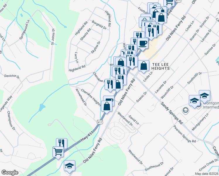 map of restaurants, bars, coffee shops, grocery stores, and more near 1911 West Broadway Avenue in Maryville