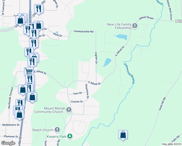 map of restaurants, bars, coffee shops, grocery stores, and more near 1206 Harvest Circle in Asheboro