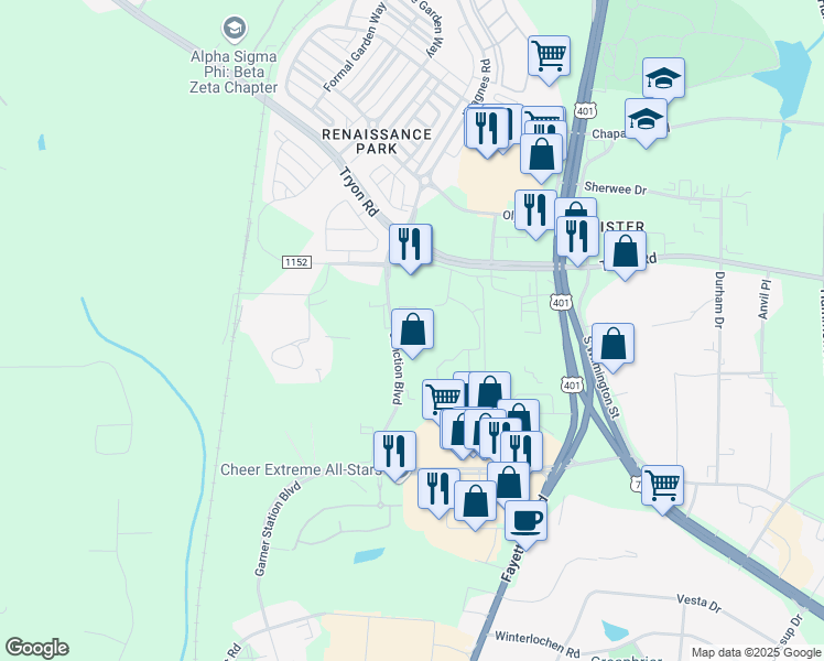 map of restaurants, bars, coffee shops, grocery stores, and more near 3711 Junction Boulevard in Raleigh