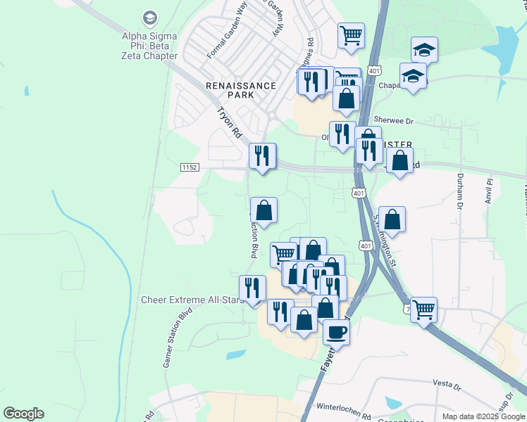 map of restaurants, bars, coffee shops, grocery stores, and more near 3715 Junction Boulevard in Raleigh