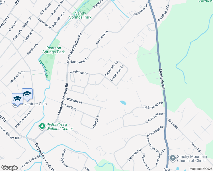 map of restaurants, bars, coffee shops, grocery stores, and more near 1110 Mountain Breeze Court in Maryville