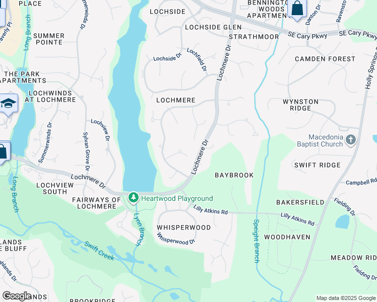 map of restaurants, bars, coffee shops, grocery stores, and more near 113 Windy Rush Lane in Cary