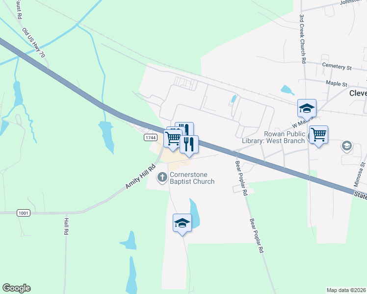 map of restaurants, bars, coffee shops, grocery stores, and more near 11707 Statesville Boulevard in Cleveland