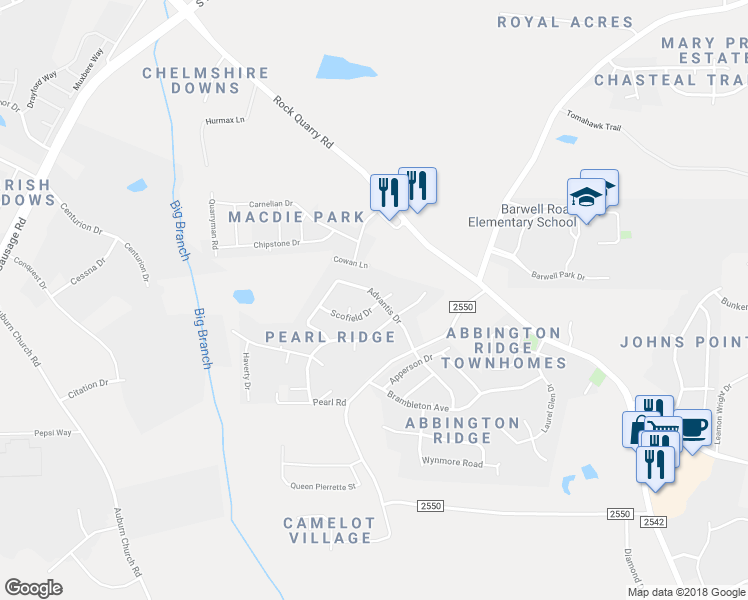 map of restaurants, bars, coffee shops, grocery stores, and more near 5421 Advantis Drive in Raleigh