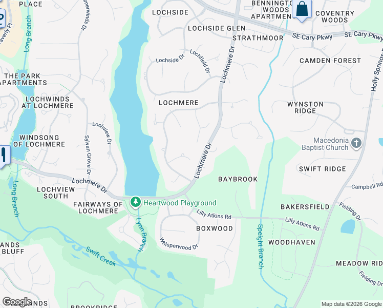 map of restaurants, bars, coffee shops, grocery stores, and more near 116 Meadowglades Lane in Cary