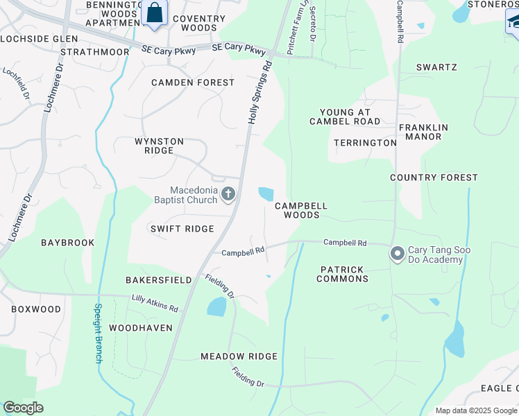 map of restaurants, bars, coffee shops, grocery stores, and more near 7025 Holly Springs Road in Raleigh