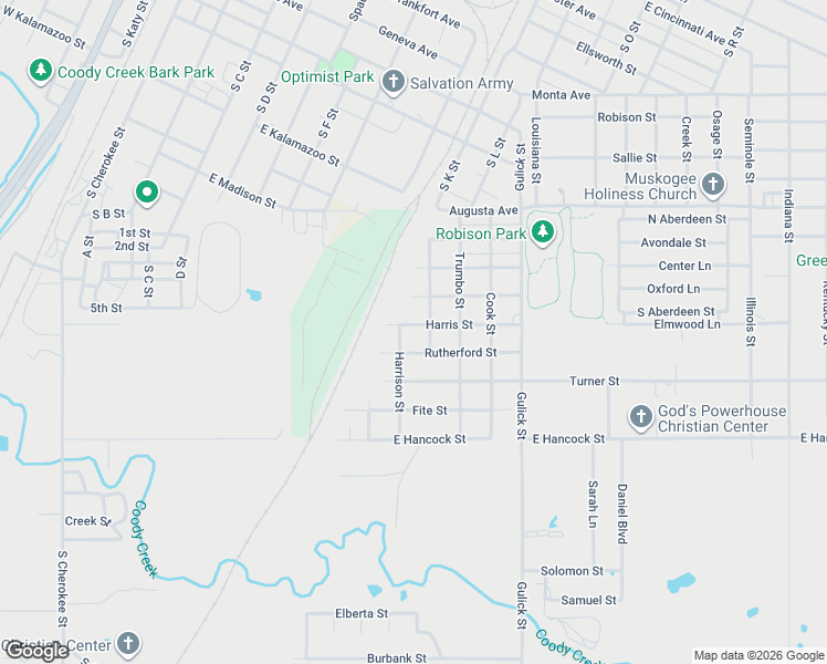map of restaurants, bars, coffee shops, grocery stores, and more near 911 Mc Cloud Street in Muskogee