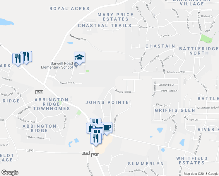 map of restaurants, bars, coffee shops, grocery stores, and more near 3848 Cane Garden Drive in Raleigh